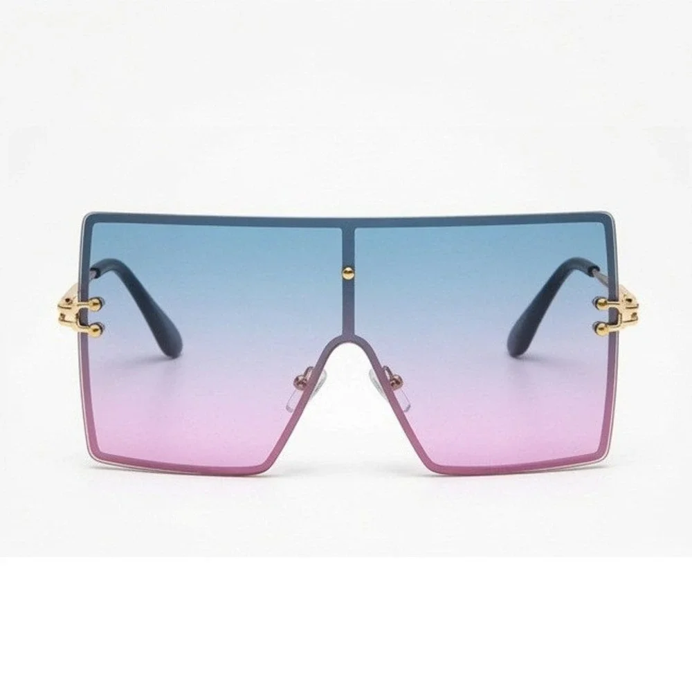 Womens Oversized Rectangular Sunglasses Blue Pink Gradient Gold Frame Female New